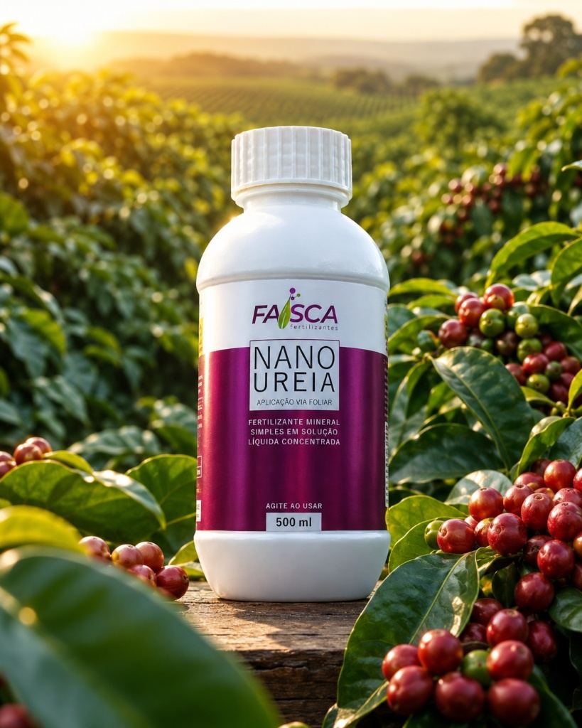 Nano Ureia FAISCA 500ml em cafezal ao entardecer